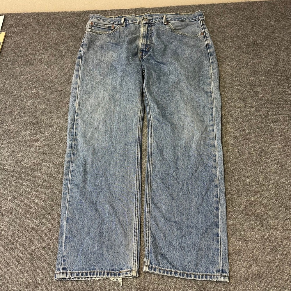 Levi's Jeans Mens Size 40 Blue 505 Regular Fit Straight Light Wash Denim Frayed